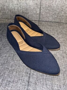 Kelly & Katie Navy Knit Pointed-Toe Slip-Ons